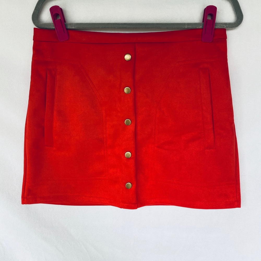 Meyeeka Women's Button Front Faux Sued Skirt